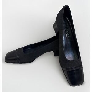 Stuart Weitzman 7.5m Black Fabric & Leather  Short Heel‎ Pump Slide 2W69296